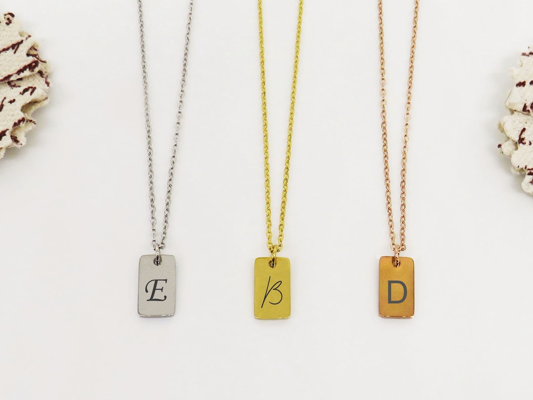 Initial Necklace, Mini Dog Tag Initial Necklace, Personalized Initial