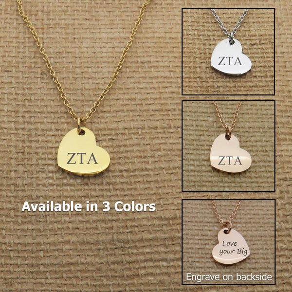 Zeta Tau Alpha Sorority Heart Necklace, Sorority Jewelry Necklace, Sorority Gift Idea, Sorority Little Big Gift Idea