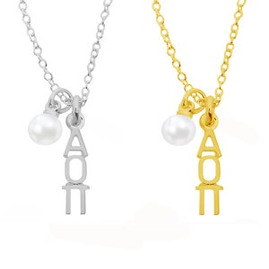 Alpha Omicron Pi with Pearl Greek Sorority Lavalier Necklace Jewelry