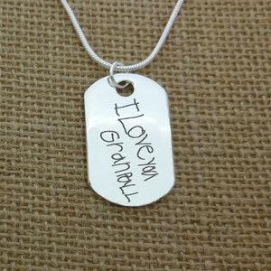 Actual Handwriting Necklace, Grandpa Gifts, Actual Handwritten Jewelry, Custom Handwriting Dog Tag Necklace, Grandfather Jewelry Necklace