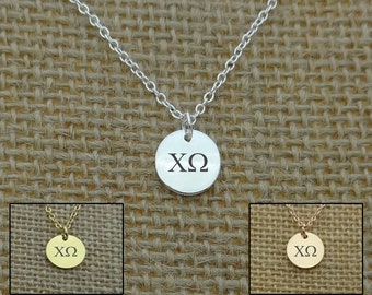 Dainty Chi Omega Round Disc Necklace, Chi Omega Choker, Sorority Jewelry, Sorority Gift Idea, Sorority Little Big Gift Idea