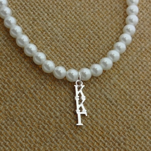 Kappa Kappa Gamma Pearl Stretch Sorority Necklace Sorority Pearl Lavalier Necklace Jewelry