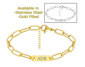 Alpha Epsilon Phi Sorority Paper Clip Bar Bracelet, Paper Clip Bar Bracelet, Sorority Jewelry, Sorority Gift, Sorority Little Big Gift, ΑEΦ