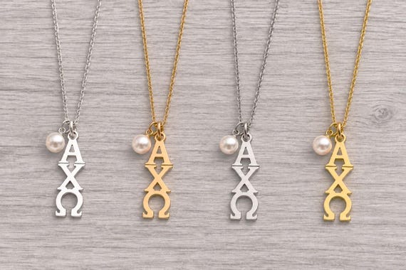 Alpha Chi Omega With Pearl Greek Sorority Lavalier Necklace