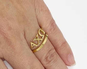 Alpha Chi Omega Adjustable Greek Sorority Ring, Alpha Chi Omega Adjustable Sorority Ring, Alpha Chi Omega Big Little Sorority Jewelry Gift