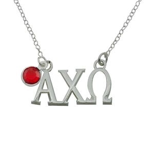 Alpha Chi Omega Greek Sorority Lavalier Floating Necklace with Gemstone Lavalier Necklace