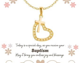 Baptism Necklace with Message Card, Baptism Jewelry Kid, Baptized Gift, Cross Name Date Necklace, Baptism Necklace, Baptism Jewelry Necklace