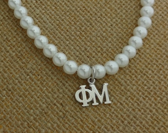 Phi Mu Sorority Pearl Necklace Sorority Pearl Lavalier Necklace Jewelry with 2" Extender
