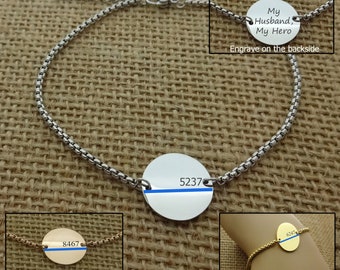 Thin Blue Line Bracelet, Police Wife, Back the Blue Bracelet, Personalized Law Enforecement Badge Number Bracelet, Deputy Wife Bracelet