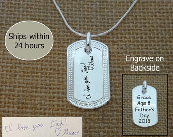 Actual Handwriting Necklace, Father's Day Gifts for Dad, Handwriting Jewelry, Personalized Dog Tag Necklace, Signature Necklace