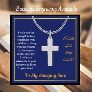 Acier inoxydable Collier croix uni avec carte de message, Collier croix religieuse pour fils, Collier croix étanche