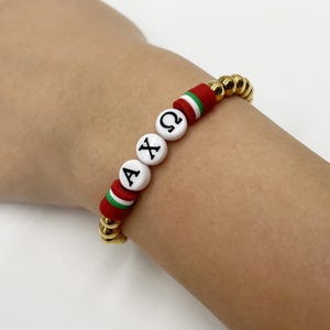 Pulsera de cuentas Alpha Chi Omega, pulsera de letras griegas de hermandad, pulseras de cuentas Heishi de hermandad, regalos de hermandad Alpha Chi Omega, Big Lil