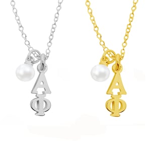 Alpha Phi with Pearl Greek Sorority Lavalier Necklace Jewelry