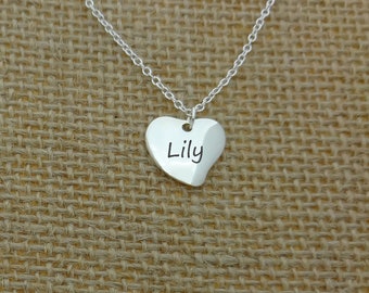 Child Girl Necklace, Personalized Kid Necklace, Daughter Necklace, Custom Girl Jewelry, Little Girl Jewelry, Curved Heart Necklace