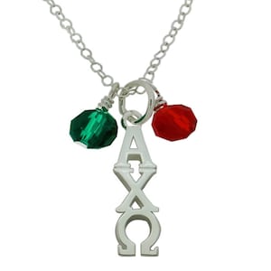 Alpha Chi Omega with Red and Green Swarovski Crystal Greek Sorority Lavalier Necklace Jewelry