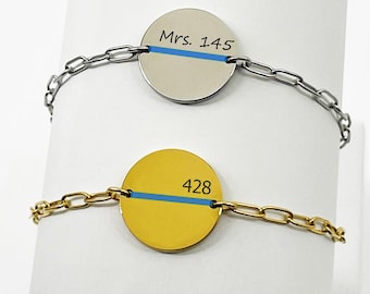 Thin Blue Line Paperclip Bracelet Mini, Police Wife, Back the Blue Bracelet, Personalized Law Enforcement Badge Number Bracelet, Deputy Wife
