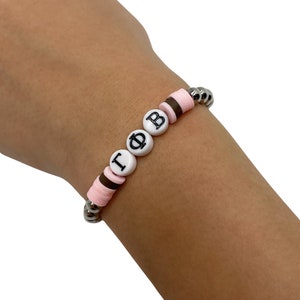 Pulsera con cuentas Gamma Phi Beta, pulsera de letras griegas de hermandad, pulseras con cuentas Heishi de hermandad, regalos de hermandad Gamma Phi Beta, Big Lil