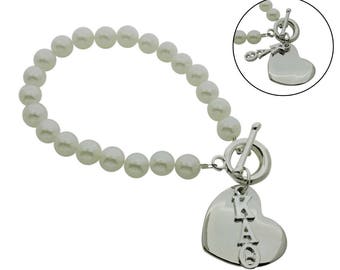 Kappa Alpha Theta Pearl Sorority Bracelet Jewelry Toggle Bracelet with Heart