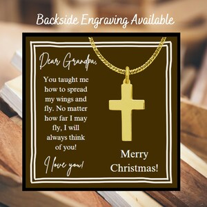 Acier inoxydable Collier croix uni avec carte de message, Collier croix religieuse pour grand-père, Collier croix étanche