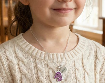 Child Girl Necklace, Personalized Unicorn Kid Necklace, Custom Girl Jewelry, Little Girl Jewelry, Heart Necklace, Birthstone Gift