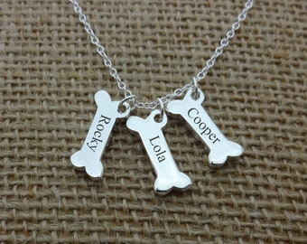 Personalized Dog Bone Necklace, Custom Dog Necklace, Dog Jewelry, Dog Bone Charm Necklace, Dog Lover Gift, Pet Memorial
