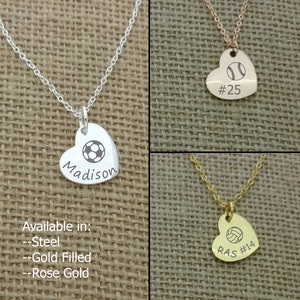 Sports Necklace, Soccer Necklace, Sports Heart Necklace, Personalize Soccer Necklace Gift, Soccer Sports Necklace Stainless Steel
