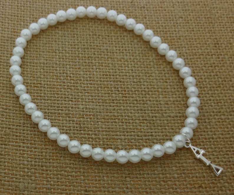 Alpha Gamma Delta Pearl Stretch Sorority Necklace Sorority Pearl Lavalier Necklace Jewelry