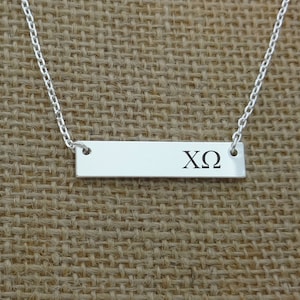 Chi Omega vrouwenclub bar ketting, vrouwenclub sieraden ketting, vrouwenclub cadeau idee, vrouwenclub kleine grote cadeau-idee