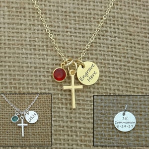 First Communion Necklace, First Holy Communion Jewelry, Confirmation Gift, Cross Name Date Necklace, 1st Holy Communion Gift