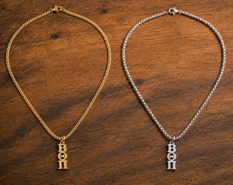 Beta Theta Pi Necklace, Stainless Steel Greek Letter Pendant, Fraternity Jewelry, Round Box Chain