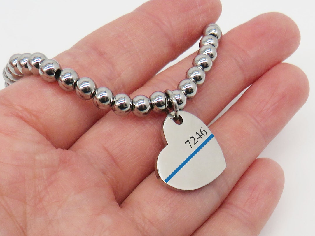 Thin Blue Line Bracelet Blue Line Bead Stretch Bracelet Back Etsy