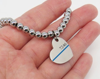 Thin Blue Line Bracelet, Blue Line Beaded Bracelet, Back the Blue Bracelet, Law Enforcement Badge Number Bracelet Deputy Wife Bracelet