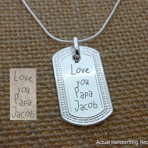 Actual Handwriting Necklace, Grandpa Gifts, Actual Handwritten Jewelry, Custom Handwriting Dog Tag Necklace, Grandfather Jewelry Necklace