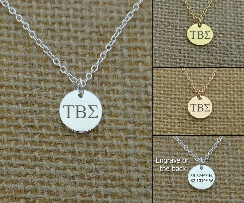 Dainty Tau Beta Sigma Round Disc Necklace, Tau Beta Sigma Choker, Sorority Jewelry, Sorority Gift Idea, Sorority Little Big Gift image 1