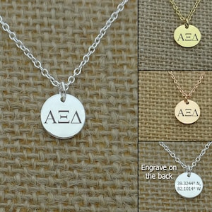 Dainty Alpha Xi Delta Round Disc Necklace, Alpha Xi Delta Choker, Sorority Jewelry, Sorority Gift Idea, Sorority Little Big Gift Idea