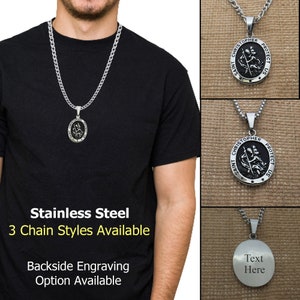 St Christopher Oval Medal Necklace, Mens Gifts, Protection Medal Necklace, Waterproof Saint Christopher Necklace