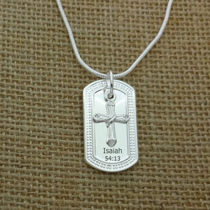 Mens Cross Necklace, Religious Necklace, Custom Bible Verse Necklace, Custom Dog Tag Personalized Dog Tag Necklace, Scripture Necklace