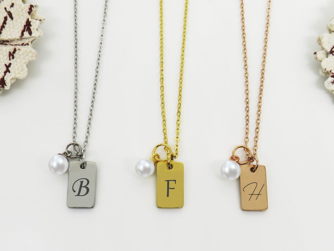 Initial Necklace, Mini Dog Tag Initial Necklace, Personalized Initial