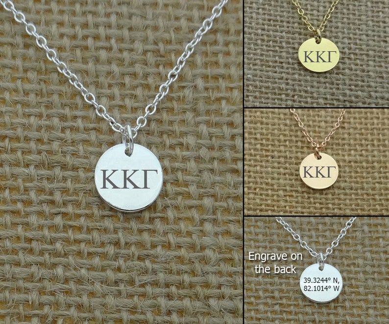 Dainty Kappa Kappa Gamma Round Disc Necklace, Kappa Kappa Gamma Choker, Sorority Jewelry, Sorority Gift Idea, Sorority Little Big Gift Idea image 1