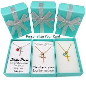 First Communion Gift for Girls, Holy Communion Jewelry Kids, Confirmation Gift, Cross Name Date Necklace