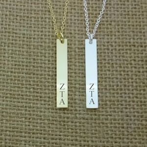 Zeta Tau Alpha verticale Sorority Bar ketting, Sorority ketting, Sorority cadeau idee, Sorority Little Big cadeau idee