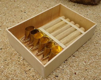 1 Set of 6 Art Drawing Tools with Plywood Box: Batik Brass Tjanting Tools