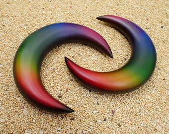 Value Set of 2 - Rainbow Rounded Wooden Hair Crescent Moon Pins, Hair Accessories,  Matte Finish, Rainbow Color, Hair Sticks