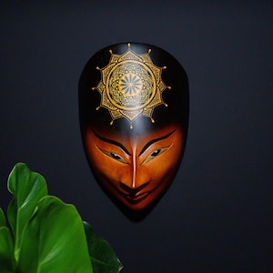 Hand Carved Wooden Panji Mask: Mandala Tribal Wall Decor