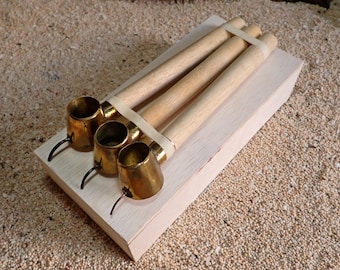 Large Brass Tjanting Batik Drawing Tools Set of 3 with Plywood Box