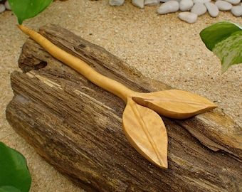 Wooden Hair Pin, Hair Sticks, Hair Accessories, Handmade Carving 2 Leaves, Natural Wood Color