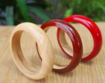 Value Set of 3, Wooden Bangles Bracelets in Natural, Brown, Red Colors, Wooden Jewelries, Wooden Accessories - Glossy Finish