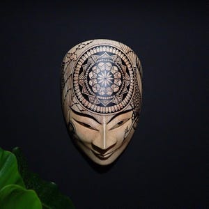 Hand Carved Wooden &quot;Panji&quot; Mask: Mandala Tribal Art Wall Decor