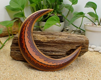 Large Size, Wooden Hair Crescent Moon, Hair Pins, Hair Accessories with Hand Drawing