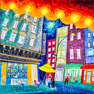 Van Gogh Style NYC Cityscape Painting: Abstract Impressionist Boho Wall Art Vibrant Street Scene